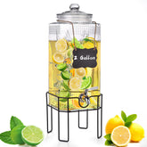 Edycur 2-gallon glass dispenser with stand and lid for easy serving.