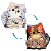 eeauld Kitty Dishwasher Sign flip design shows Clean or Dirty for easy status at a glance