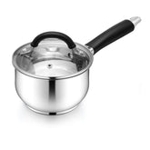 E-far 1 Qt saucepan with lid on stove showing even heating and compact size