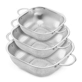 E-far square stainless steel colander 2.4qt with micro-perforated base for fast draining.