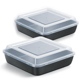 E-far 9x9 square baking pan with lid, ideal for neatly storing baked goods.