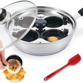 Eggssentials egg poacher pan with 75ml cups for consistent poached eggs.