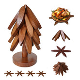 EGO LIFE wooden trivet tree set with walnut finish protecting hot dishes