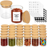 EgticHome 4oz glass jars with bamboo lids for compact spice storage.