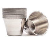 EHOMEA2Z stainless steel ramekins 4oz stacked for easy storage and modern serving.