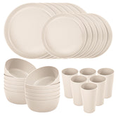 EI 24pcs Wheat Straw Dinnerware Set with beige plates ready for family meals