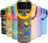 Elemental insulated kids bottle with straw lid keeps drinks mess-free at school