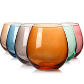 ELERGIFTS amber colored stemless wine glass for easy drink identification at gatherings.