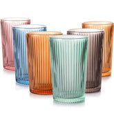 ELERGIFTS ribbed highball glasses in a vibrant six-color set for stylish entertaining.