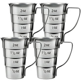ELFULLY 4-piece stepped jiggers with handle for precise 2 oz pours in busy bars.