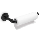 Elibbren industrial pipe towel holder wall mount in black finish for kitchen or bath.