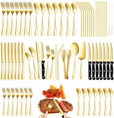 ELIMTEC 69-piece gold flatware set for eight, elegant entertaining.