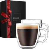 Elixir Glassware 16oz double-wall mug front view highlighting insulation.