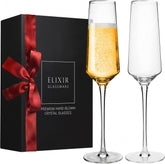 Elixir Glassware classy champagne flutes 8oz closeup highlighting crystal clarity for toasts