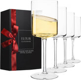 Elixir Glassware square wine glasses 14oz for elegant entertaining.