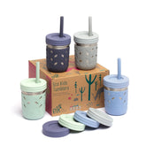 Elk and Friends 10oz mason jar kids cups with sleeves for better grip during active play