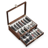 Emfogo walnut display case with glass top shows your knife collection clearly