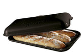 Emile Henry Baguette Baker Charcoal front view highlights even heat for crusty baguettes.