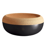 Emile Henry fruit bowl with cork lid on top for freshness and display.