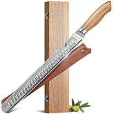 Emojoy Damascus brisket slicing knife with 12-inch blade for large cuts.