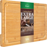 Empune 2XL bamboo cutting board with juice groove for mess-free prep.