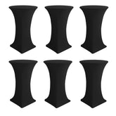 Enjoyidea round black spandex cocktail table cover on a 30-32 inch top, neat fit and finish.