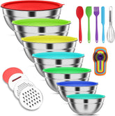 ENVTEK mixing bowls with lids set for organized kitchen prep and easy storage.