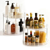 EODELLY two-tier clear lazy Susan for easy reach of spices.