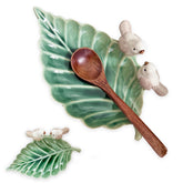 EOREA green ceramic spoon rest leaf shape on stove keeps utensils tidy