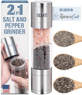 Eparé 2 in 1 salt and pepper grinder front view for quick seasoning.