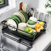 Epicano dish drying rack on counter with space-saving design helps organize dishes