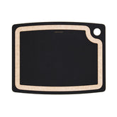Epicurean Gourmet Series cutting board with juice groove in slate and natural accent.
