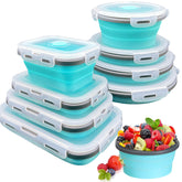 Epinke 8-pack collapsible containers with blue lids for compact kitchen storage