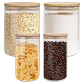 EQEY glass storage jars with airtight bamboo lids, showing organized pantry staples.