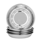 Eslite 6-piece round 9-inch stainless steel plates with durable rust-resistant construction.
