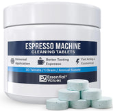 Essential Values espresso tablets packaging shows brand logo and freshness seal.