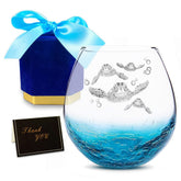 Etchpress sea turtle wine glass with etched turtles and crackle turquoise, ideal for memorable toasts.