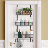 ETELI over-the-door pantry organizer with three-tier baskets keeps items tidy and accessible.