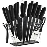 EUNA kitchen knife set with acrylic block showcases organized storage and quick blade access.