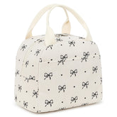 EurCross Cute Bow Tie Lunch Bag in ivory corduroy, stylish and practical for everyday use.