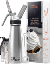 EurKitchen professional aluminum whipped cream dispenser pour tip for smooth, leak-free topping.