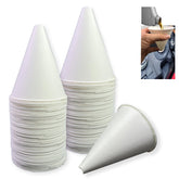 Euslbak 100-pcs paper oil funnel set for clean, spill-free oil transfers.