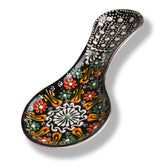 EVANILIFE spoon rest close-up black shows handmade detail and countertop cleanliness.