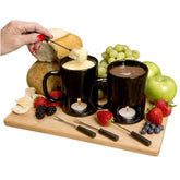 Evelots ceramic fondue mug set for cozy chocolate or cheese dipping.