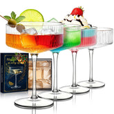 Evoio Martini Coupe Set 4 with ribbed vintage design for elegant cocktails.