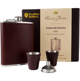 Excalibur Brothers leather flask 8 oz in premium leather for on-the-go elegance.