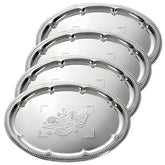Exclaith 4pc silver serving tray set with oval engraving for elegant dining presentation