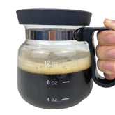 EXIGENT 16 oz coffee glass pot mug with carafe-inspired design for office use.