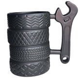 EXIGENT tire mug ceramic 12oz with wrench handle for everyday coffee.