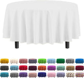 Exquisite 12-pack white round tablecloths cover tables up to seven feet.